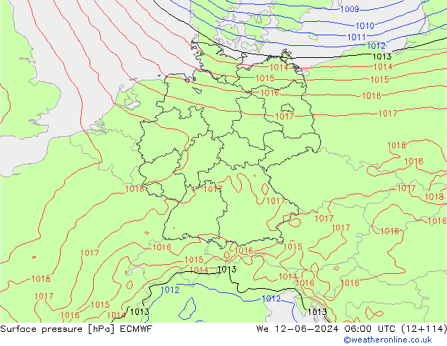Bodendruck ECMWF Mi 12.06.2024 06 UTC