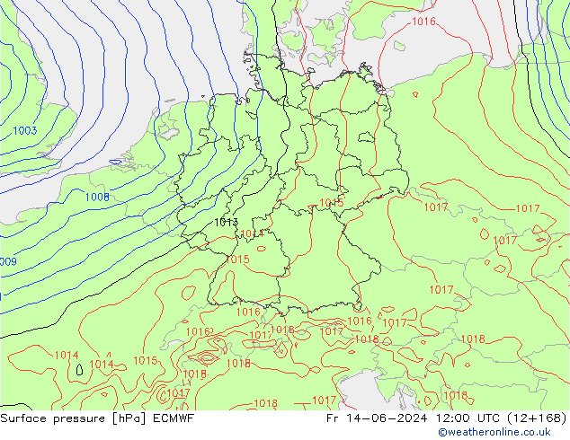 Atmosférický tlak ECMWF Pá 14.06.2024 12 UTC