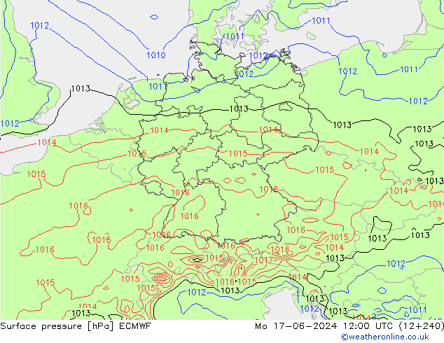 Atmosférický tlak ECMWF Po 17.06.2024 12 UTC