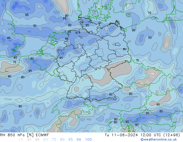 RH 850 hPa ECMWF Di 11.06.2024 12 UTC