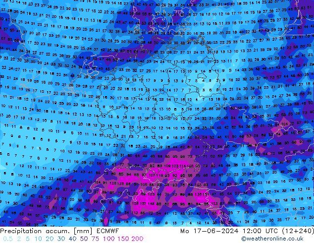 Precipitation accum. ECMWF lun 17.06.2024 12 UTC