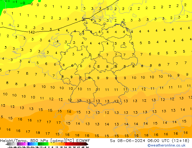 Yükseklik/Sıc. 850 hPa ECMWF Cts 08.06.2024 06 UTC