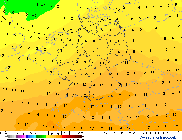 Z500/Rain (+SLP)/Z850 ECMWF Sáb 08.06.2024 12 UTC