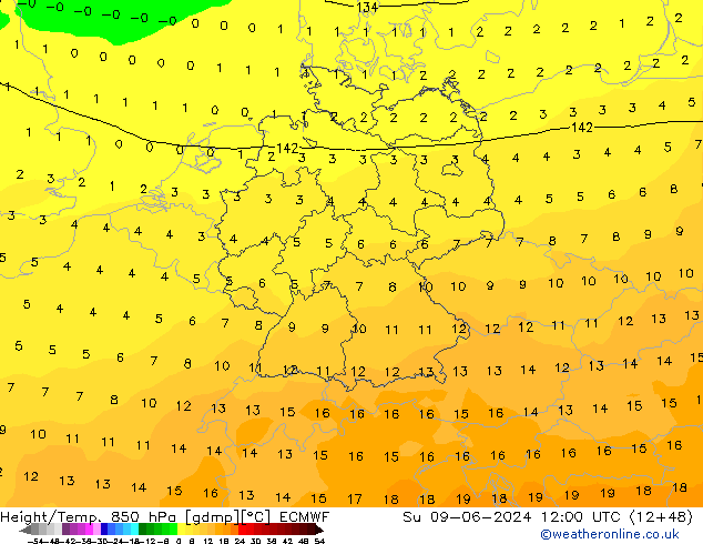 Z500/Rain (+SLP)/Z850 ECMWF Dom 09.06.2024 12 UTC