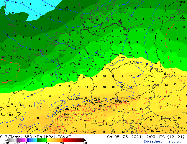 SLP/Temp. 850 hPa ECMWF So 08.06.2024 12 UTC