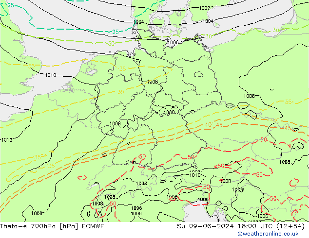 Theta-e 700hPa ECMWF Ne 09.06.2024 18 UTC