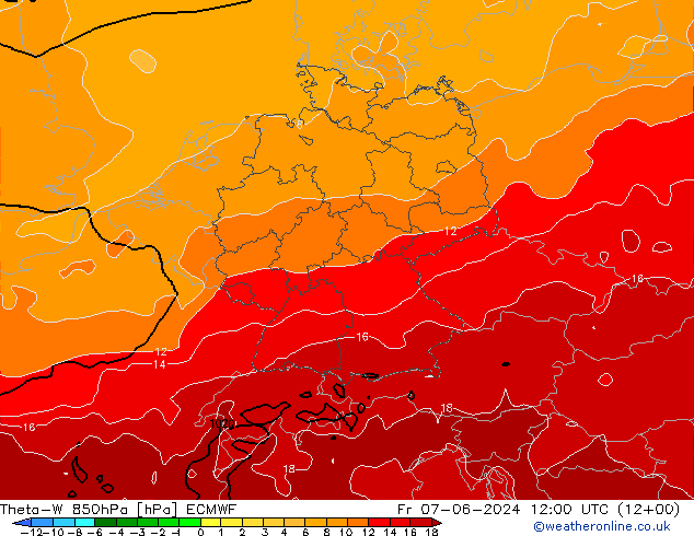 Theta-W 850hPa ECMWF Cu 07.06.2024 12 UTC