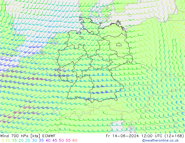 Wind 700 hPa ECMWF Pá 14.06.2024 12 UTC