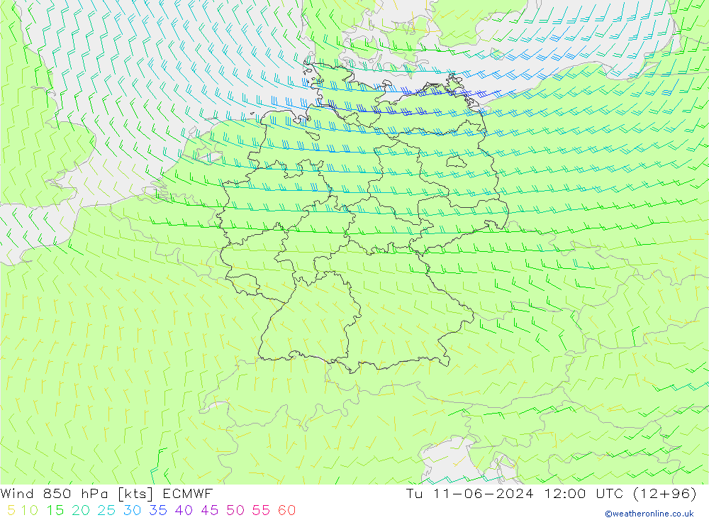 Wind 850 hPa ECMWF Di 11.06.2024 12 UTC