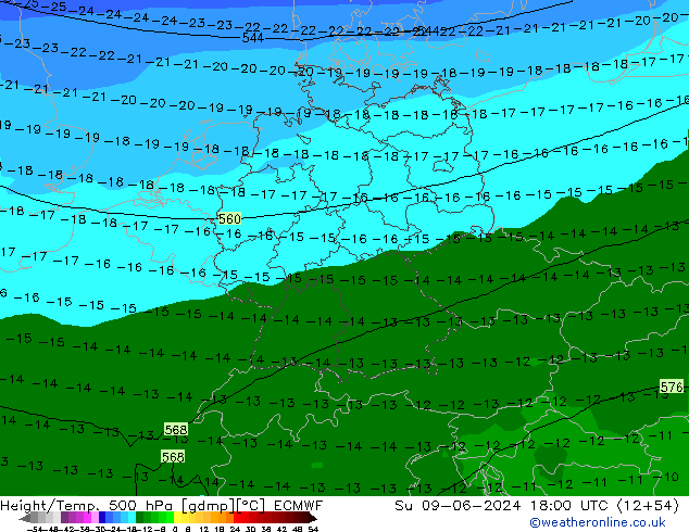 Z500/Rain (+SLP)/Z850 ECMWF Su 09.06.2024 18 UTC