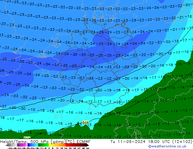 Z500/Rain (+SLP)/Z850 ECMWF mar 11.06.2024 18 UTC