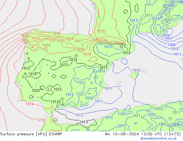Atmosférický tlak ECMWF Po 10.06.2024 12 UTC