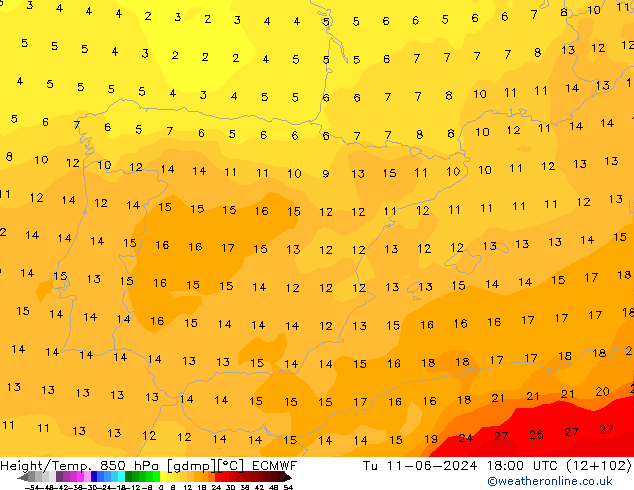 Z500/Regen(+SLP)/Z850 ECMWF di 11.06.2024 18 UTC