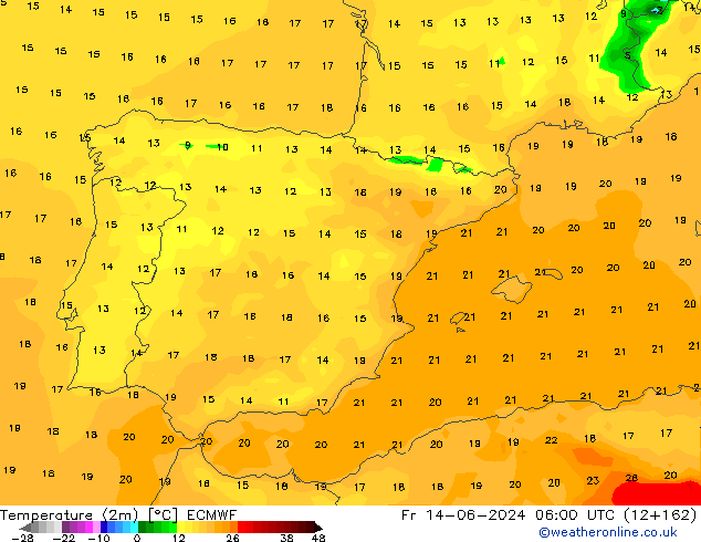 Temperatura (2m) ECMWF Sex 14.06.2024 06 UTC