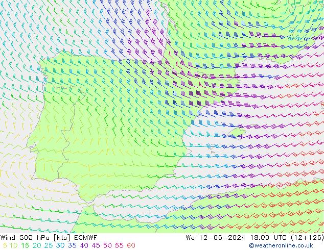 Wind 500 hPa ECMWF We 12.06.2024 18 UTC