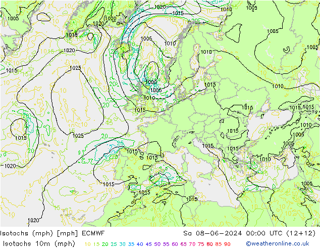 Isotachs (mph) ECMWF sam 08.06.2024 00 UTC