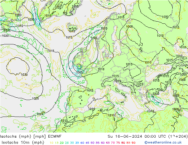 Isotachs (mph) ECMWF dom 16.06.2024 00 UTC