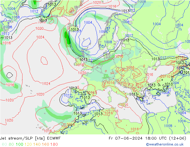 Jet stream ECMWF Sex 07.06.2024 18 UTC