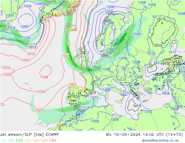 Polarjet/Bodendruck ECMWF Mo 10.06.2024 12 UTC