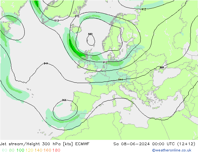 Jet stream/Height 300 hPa ECMWF So 08.06.2024 00 UTC