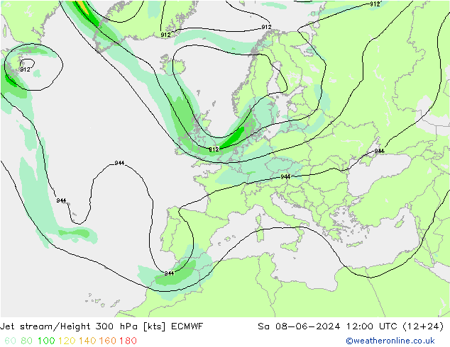 Jet stream/Height 300 hPa ECMWF So 08.06.2024 12 UTC