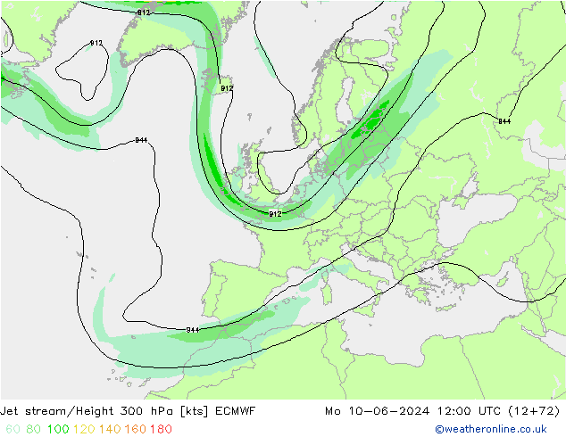 Jet stream/Height 300 hPa ECMWF Mo 10.06.2024 12 UTC