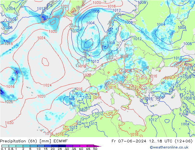 Z500/Rain (+SLP)/Z850 ECMWF vie 07.06.2024 18 UTC