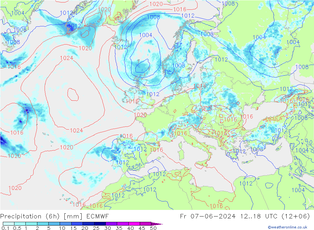 Z500/Rain (+SLP)/Z850 ECMWF Fr 07.06.2024 18 UTC