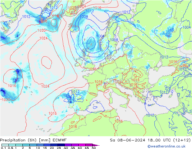 Z500/Rain (+SLP)/Z850 ECMWF Sa 08.06.2024 00 UTC