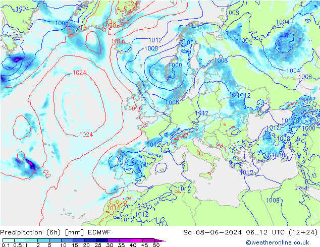 Z500/Rain (+SLP)/Z850 ECMWF sáb 08.06.2024 12 UTC