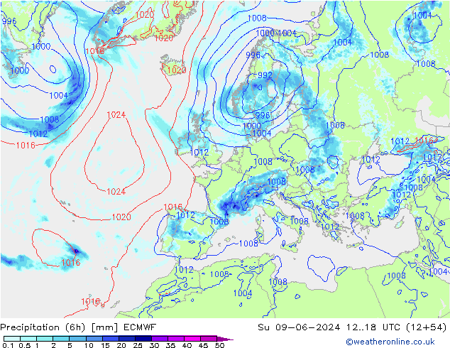 Z500/Rain (+SLP)/Z850 ECMWF dom 09.06.2024 18 UTC