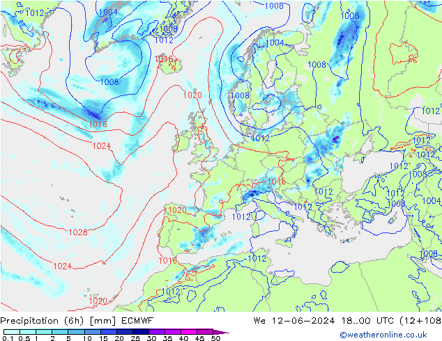 Z500/Rain (+SLP)/Z850 ECMWF śro. 12.06.2024 00 UTC