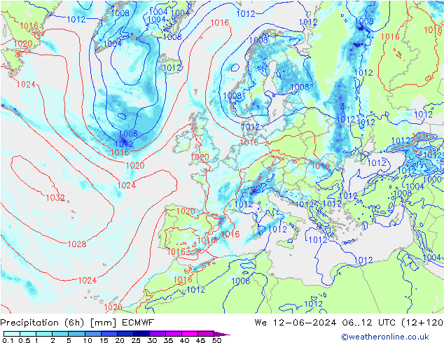 Z500/Yağmur (+YB)/Z850 ECMWF Çar 12.06.2024 12 UTC