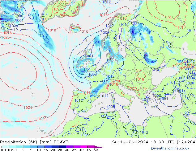 Z500/Rain (+SLP)/Z850 ECMWF So 16.06.2024 00 UTC