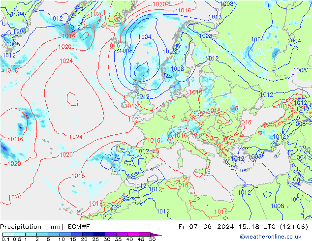 Neerslag ECMWF vr 07.06.2024 18 UTC