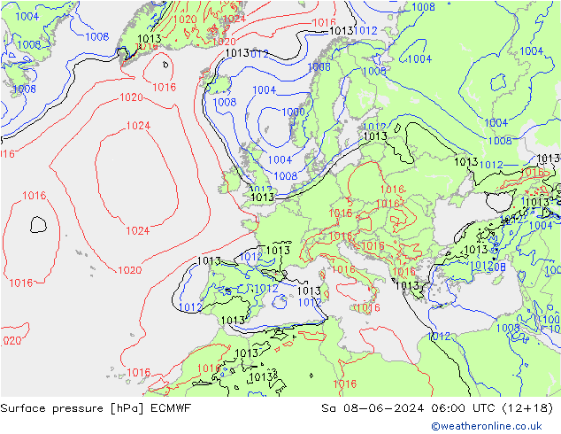 ciśnienie ECMWF so. 08.06.2024 06 UTC