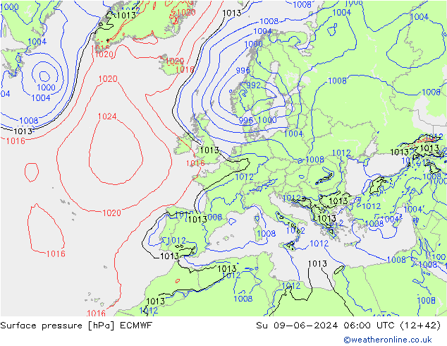 ciśnienie ECMWF nie. 09.06.2024 06 UTC