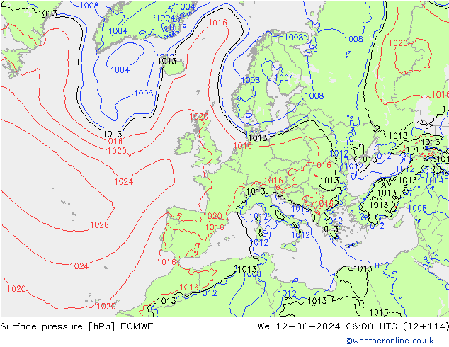 ciśnienie ECMWF śro. 12.06.2024 06 UTC