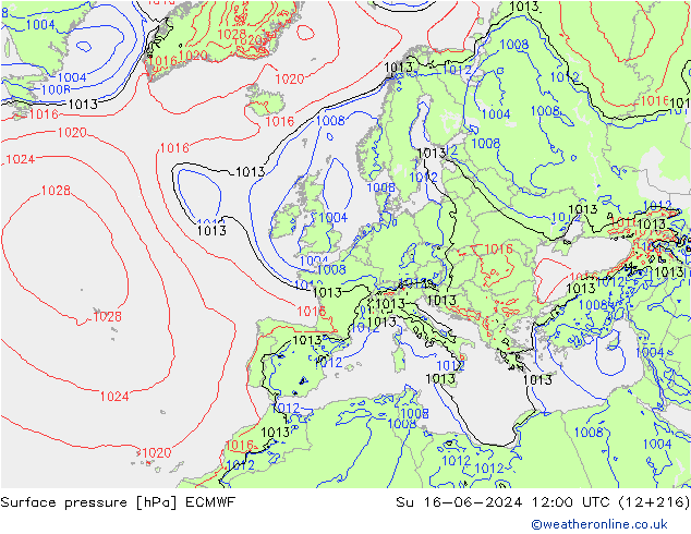 Surface pressure ECMWF Su 16.06.2024 12 UTC