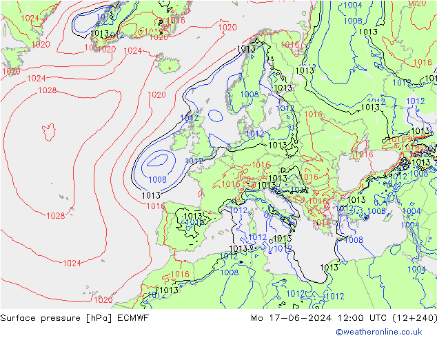 Bodendruck ECMWF Mo 17.06.2024 12 UTC