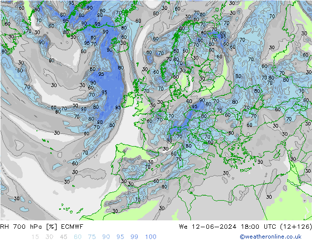 RH 700 hPa ECMWF We 12.06.2024 18 UTC