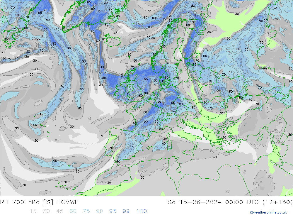 RH 700 hPa ECMWF Sáb 15.06.2024 00 UTC