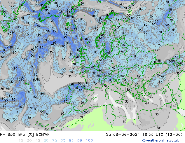 RH 850 hPa ECMWF Sa 08.06.2024 18 UTC