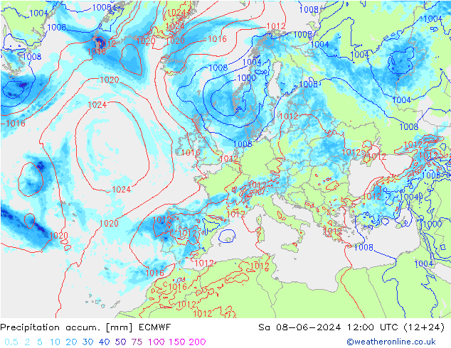 Precipitation accum. ECMWF  08.06.2024 12 UTC