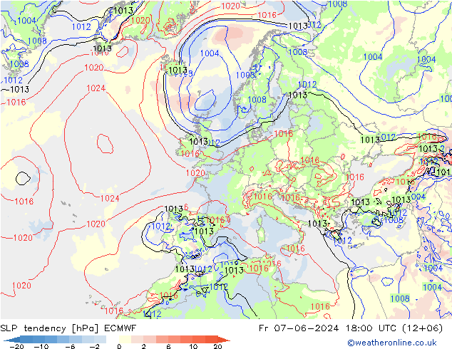 Drucktendenz ECMWF Fr 07.06.2024 18 UTC