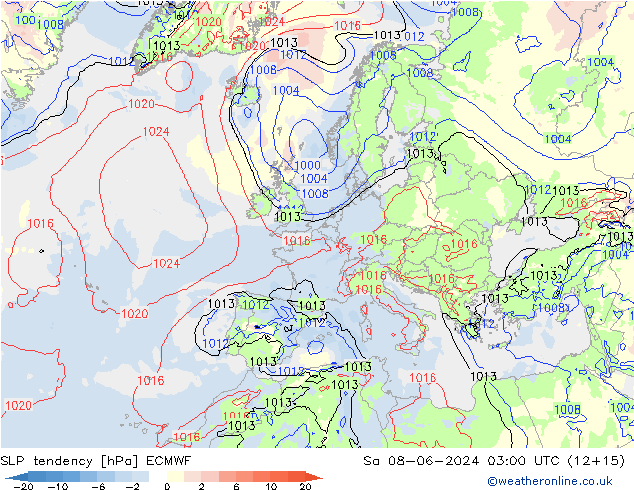 SLP tendency ECMWF Sáb 08.06.2024 03 UTC