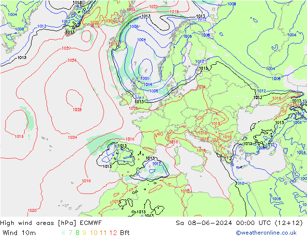 High wind areas ECMWF So 08.06.2024 00 UTC