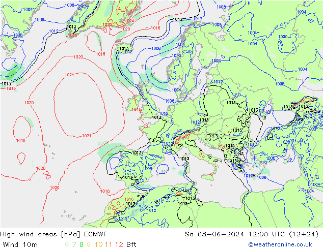 High wind areas ECMWF Sa 08.06.2024 12 UTC