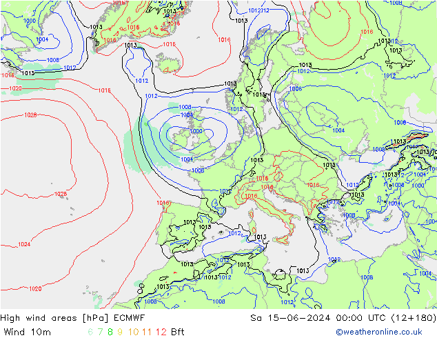 High wind areas ECMWF So 15.06.2024 00 UTC