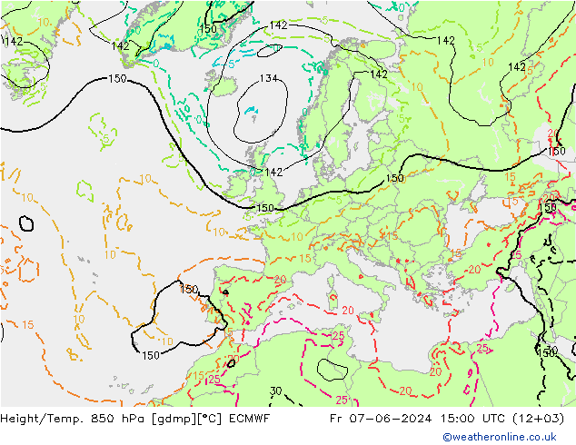 Height/Temp. 850 hPa ECMWF Pá 07.06.2024 15 UTC